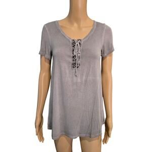 American Eagle Gray Lace Up T Shirt Small